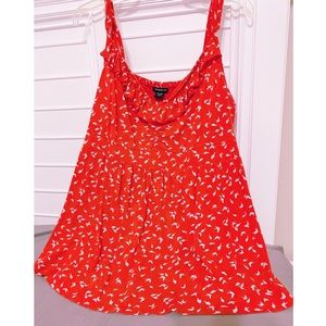 Torrid coral pink bird print ruffle babydoll top